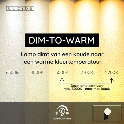 Lucide TASSA - Wandlamp Badkamer - LED Dim to warm - 1x10W 1800K/3000K - IP44 - Zwart